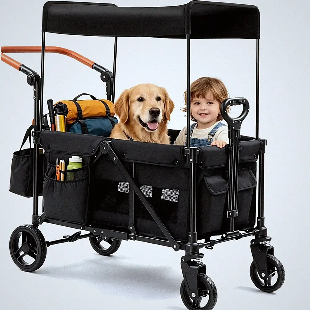 Kinderwagen Doppel Kinder faltbar All-Terrain Sonnendach 121cm schwarz