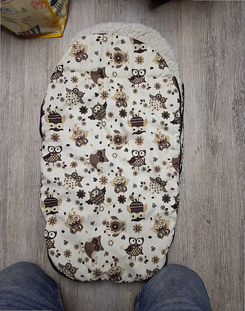 Kinderwagen-Fußsack & Sitzauflage/Einlage gepolstert mit Eulenmotiv Beige/Braun