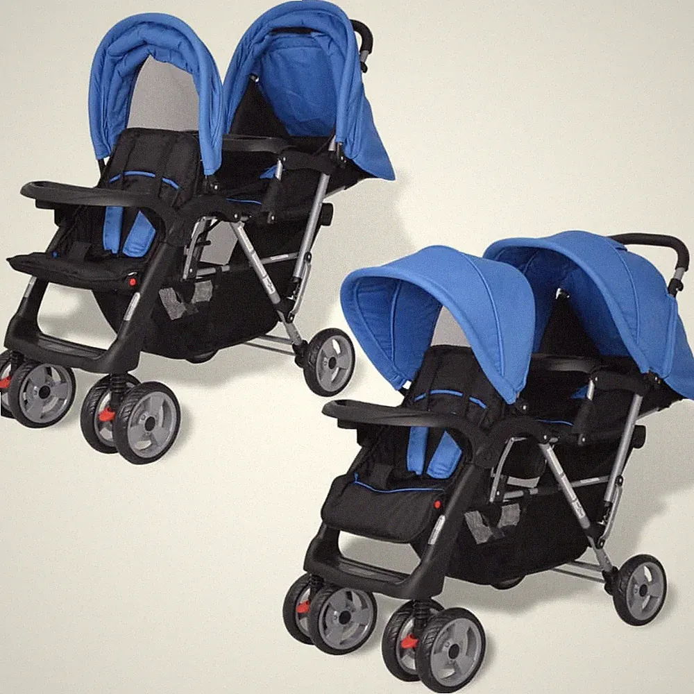 Kinderwagen Geschwisterwagen Zwillingswagen Baby Buggy Kinderbuggy Blau&Schwarz