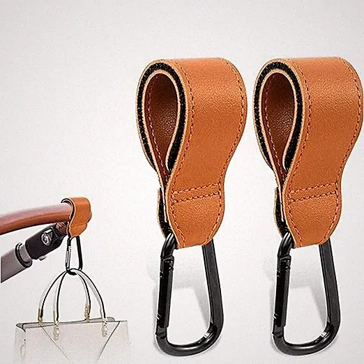 Kinderwagen Haken 2Stück Leder Klettverschluss Taschenhalter Babyzubehör braun