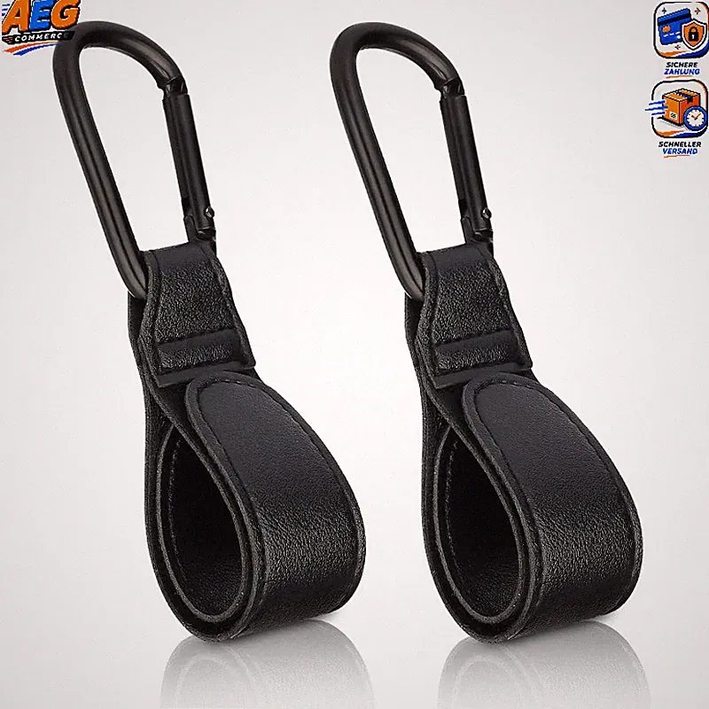Kinderwagen Haken Clips 2 Stück Taschenhalter Schwarz Leder Buggy Zubehör
