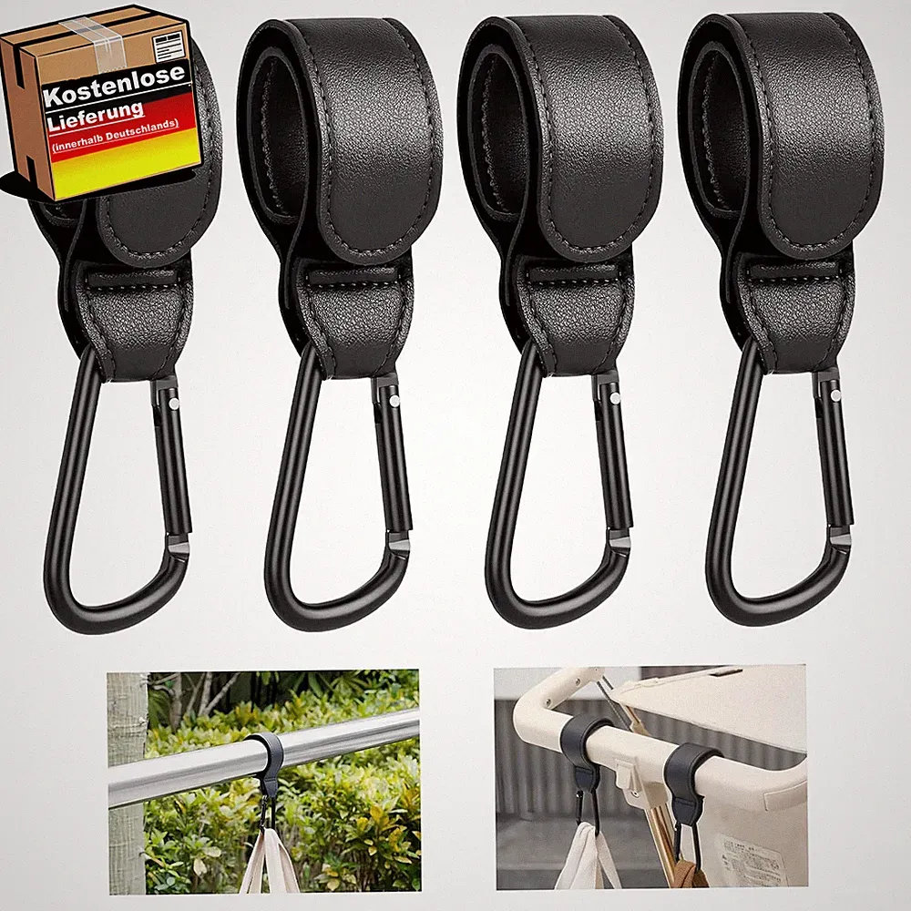 Kinderwagen Haken Set verstellbar für Taschen Wickeltaschen Fahrräder schwarz