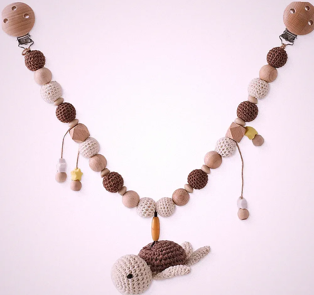 Kinderwagen Kette Baby Mobile, Kinderwagenkette Aus Holz Und Baumwolle Gehäkelt