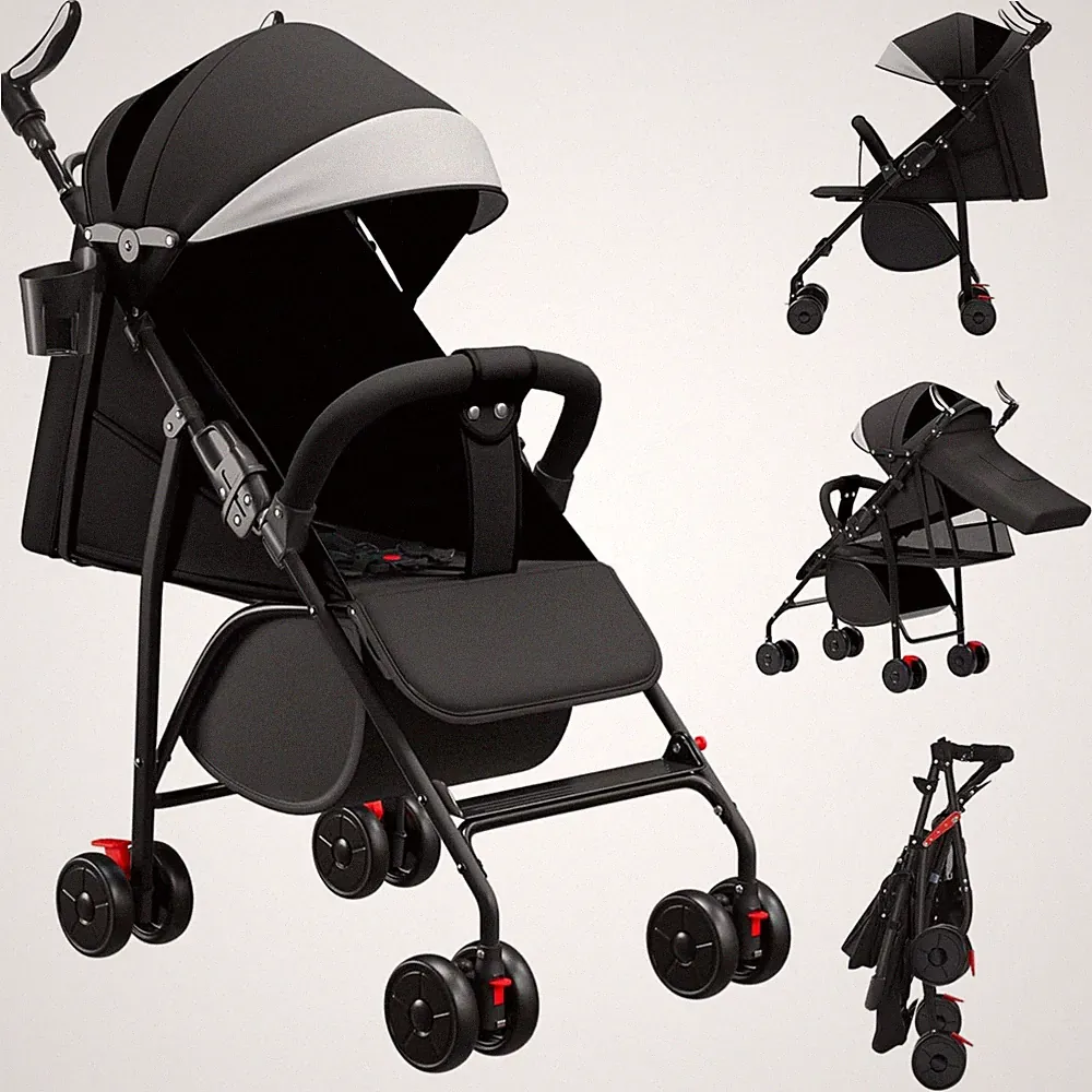 Kinderwagen Kinderbuggy Reisebuggy mit Liegefunktion leicht kompakt schwarz