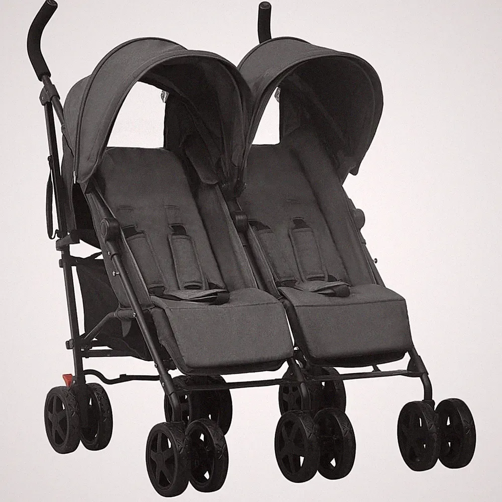 Kinderwagen Kinderkarre Buggy Zwillings-Geschwisterwagen Anthrazit Stahl