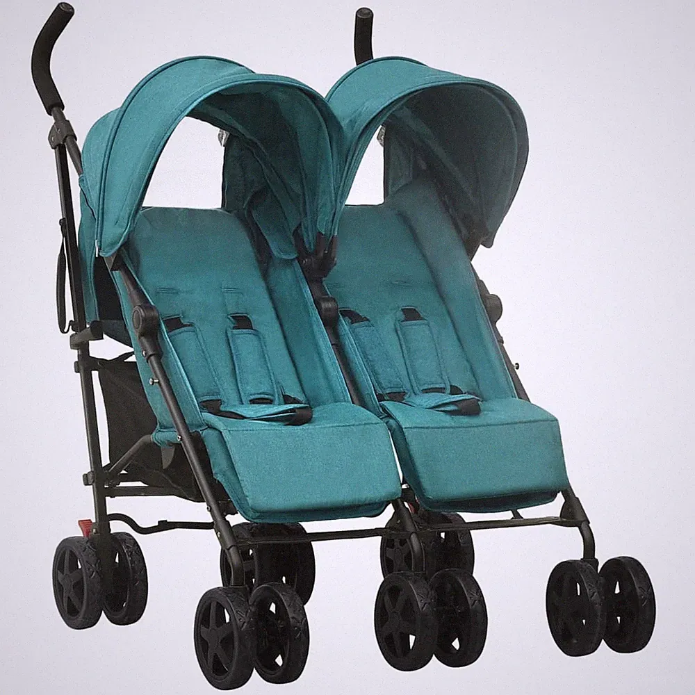 Kinderwagen Kinderkarre Buggy Zwillings-Geschwisterwagen Grün Stahl