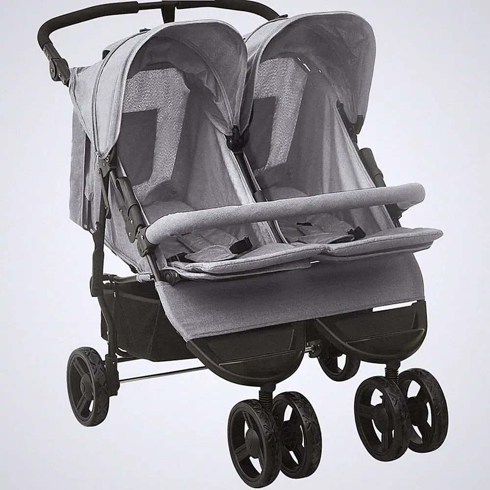 Kinderwagen Kinderkarre Buggy Zwillings-Geschwisterwagen Hellgrau Stahl