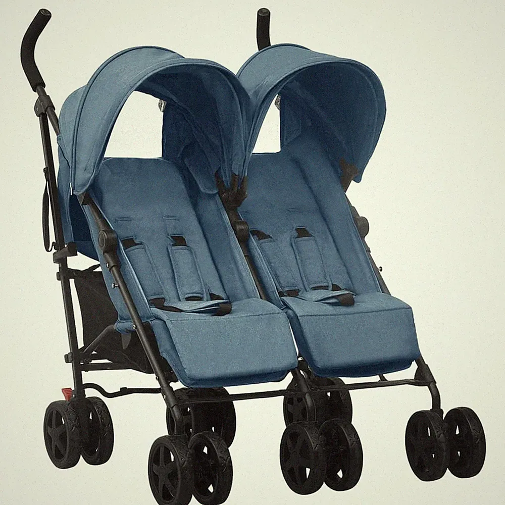 Kinderwagen Kinderkarre Buggy Zwillings-Geschwisterwagen Marineblau Stahl