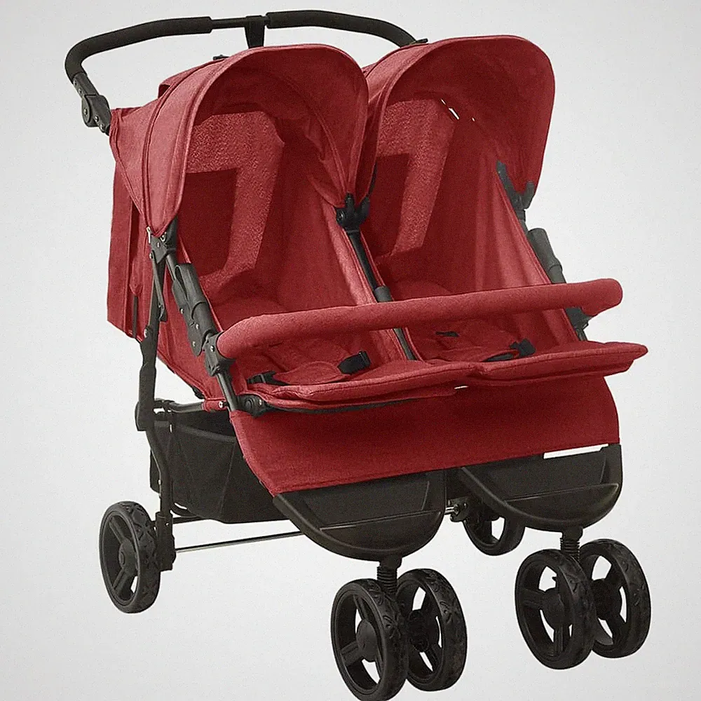 Kinderwagen Kinderkarre Buggy Zwillings-Geschwisterwagen Rot Stahl