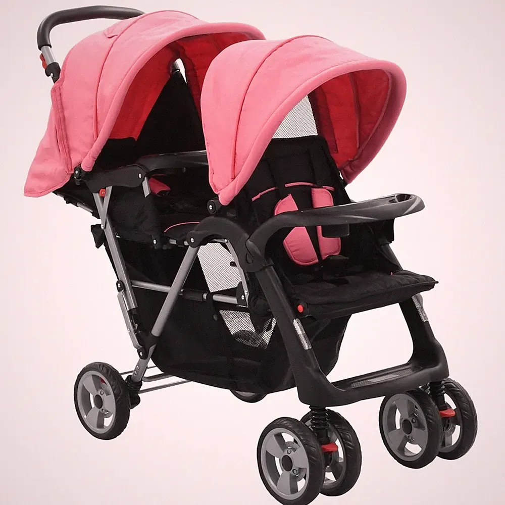 Kinderwagen Kinderkarre Zwillings-Geschwisterwagen Rosa Und Schwarz Stahl
