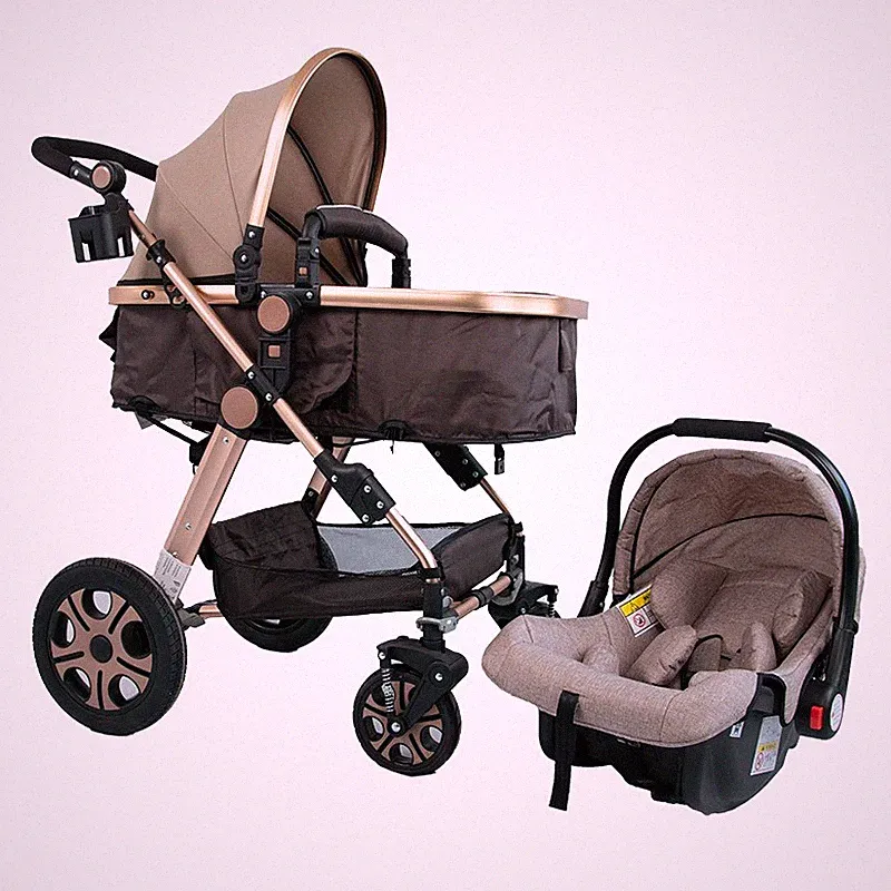 Kinderwagen | Klappbar | Abnehmbare Wiege | Gold/Braun/Beige