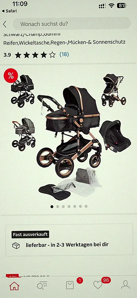 Kinderwagen Kombi 3in 1 Schwarz Grau NUR ABHOLEN !