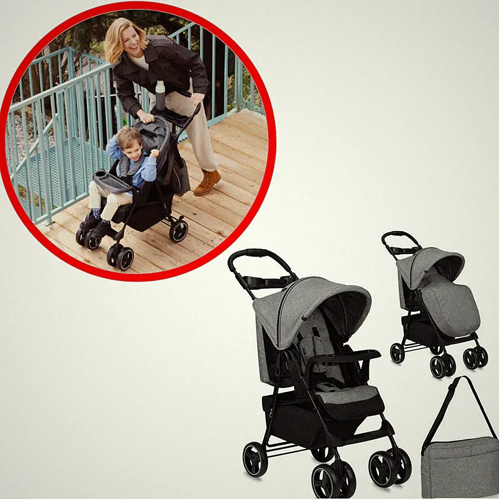 Kinderwagen MoMi ISLA Citadine Ultra Compact 0-15kg Beinschoner Tasche Grau