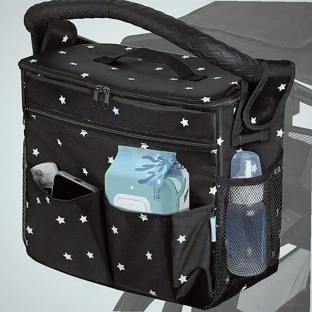 Kinderwagen Organizer 22L Wasserdicht Schwarz Klettverschluss