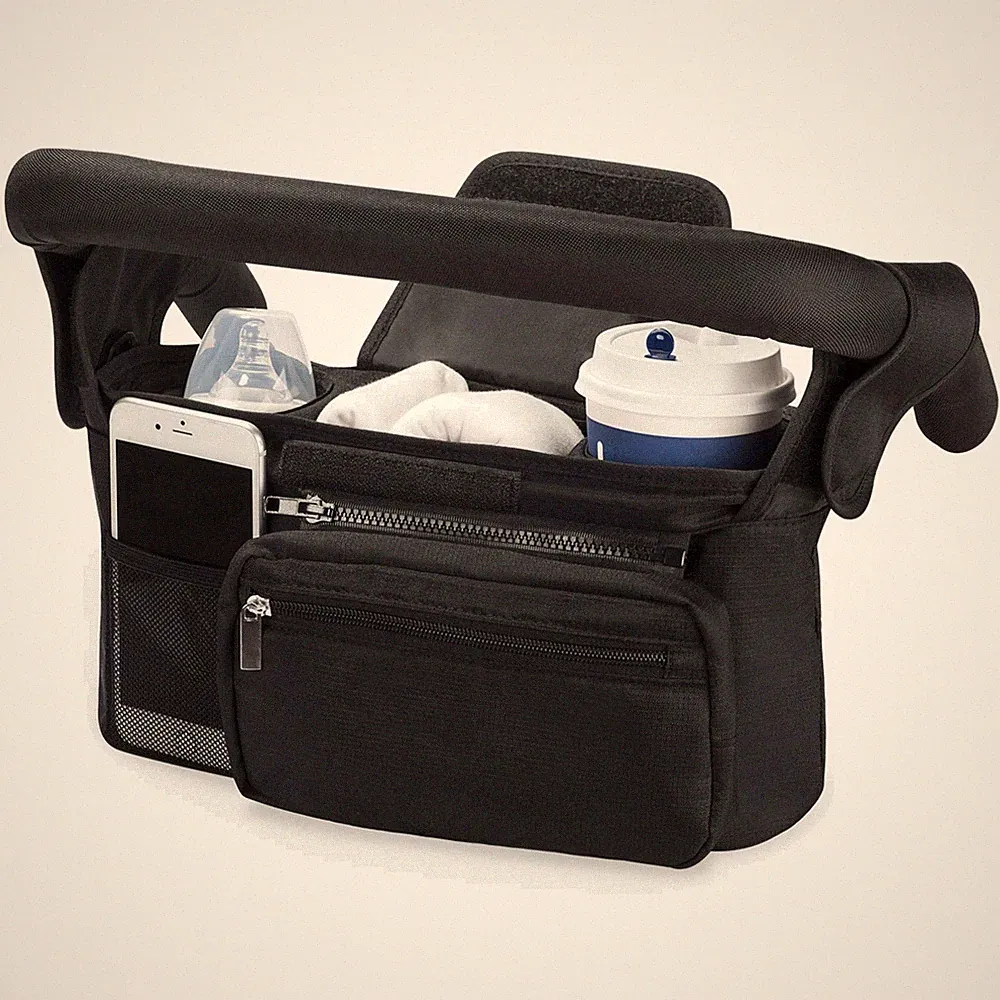 Kinderwagen Organizer Becherhalter Tasche Buggy Zubehör Schwarz