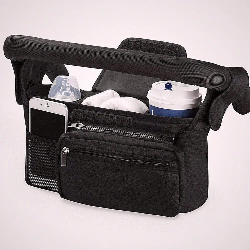 Kinderwagen Organizer Becherhalter Tasche Windeltasche Baby Zubehör Schwarz