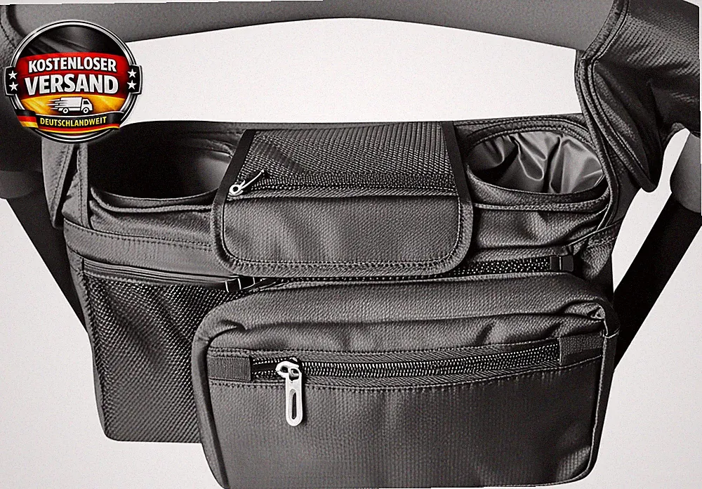 Kinderwagen Organizer mit 2 isolierten Haltern abnehmbarer Tasche schwarz