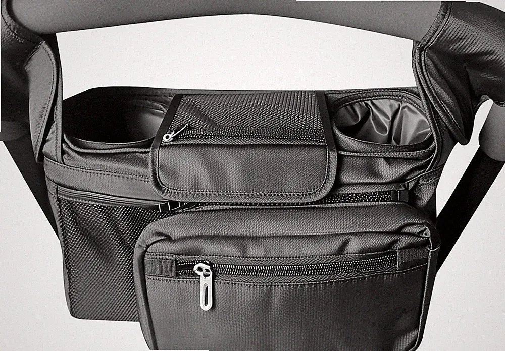 Kinderwagen Organizer mit Getränkehaltern und Tasche für Eltern, Schwarz