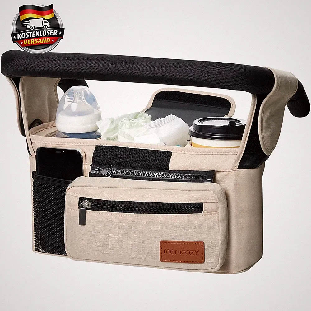 Kinderwagen Organizer mit isolierten Getränkehaltern Stauraum und Tasche