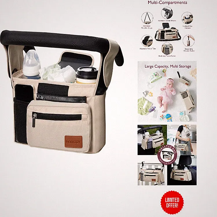 Kinderwagen Organizer Tasche mit Isolierung und Getränkehaltern Off White, Buggy