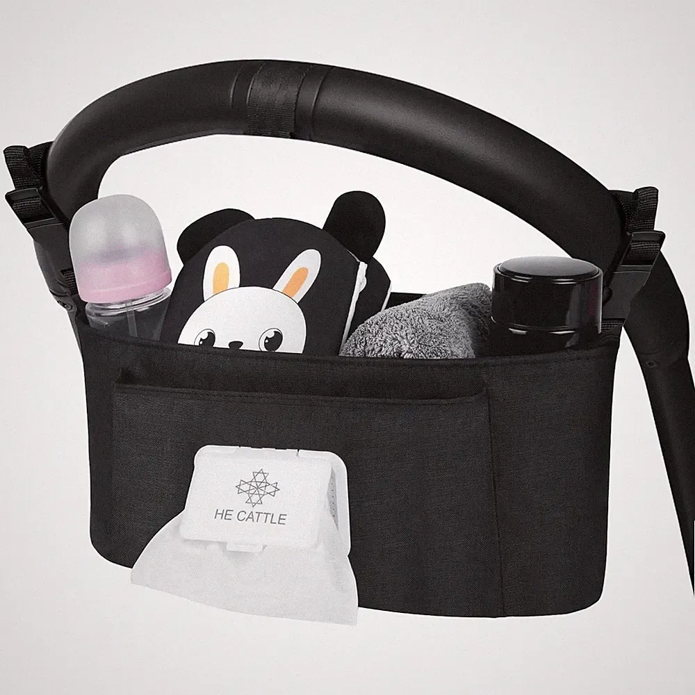 Kinderwagen Organizer Tasche Schwarz Universal Baby Zubehör Tücherhalter