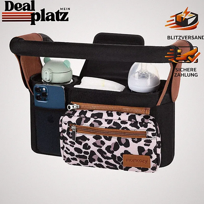 Kinderwagen Organizer Universal mit Getränkehalter Reißverschlusstasche