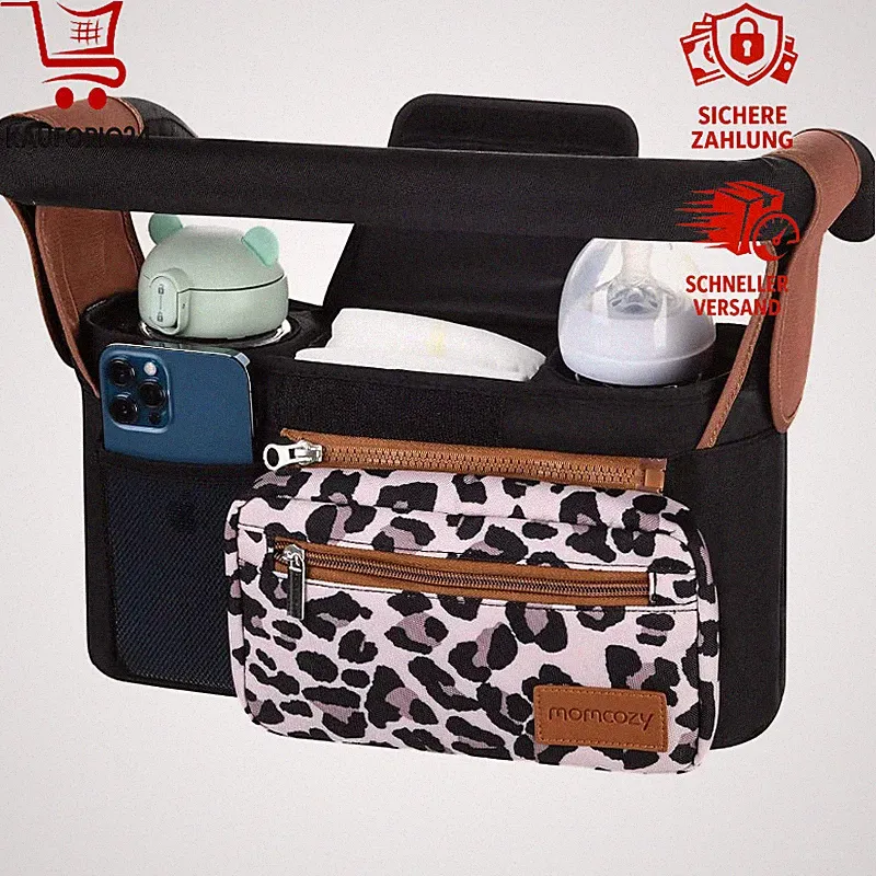 Kinderwagen Organizer Universal mit Getränkehalter Reißverschlusstasche