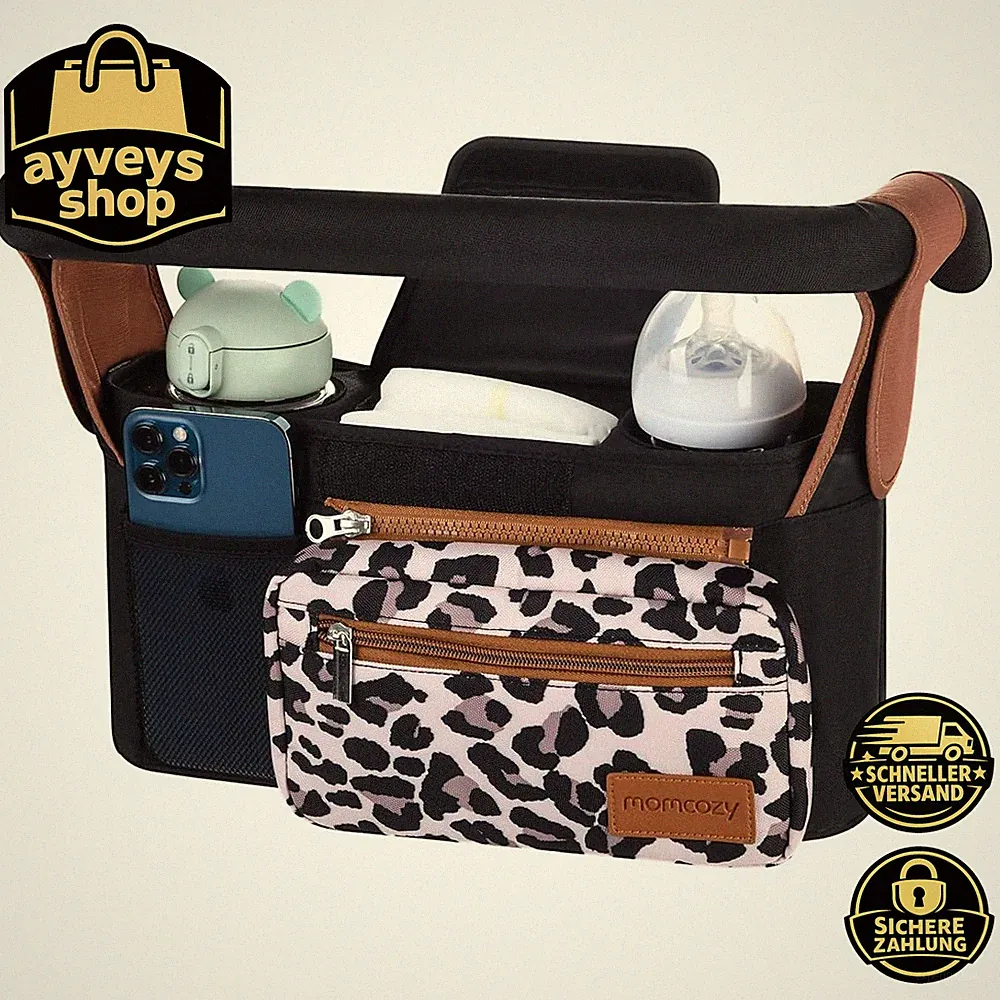 Kinderwagen Organizer Universal mit Getränkehalter Reißverschlusstasche Baby