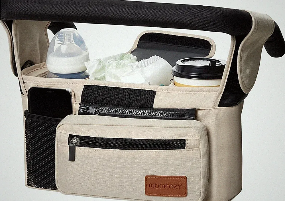 Kinderwagen Organizer Universal mit Getränkehalter und Reißverschlusstasche