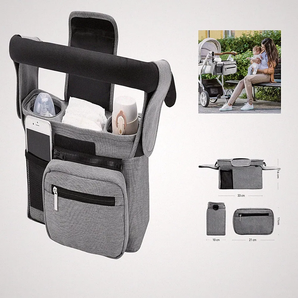 Kinderwagen Organizer Universal mit Isolierter Becherhalter Reißverschlusstasche
