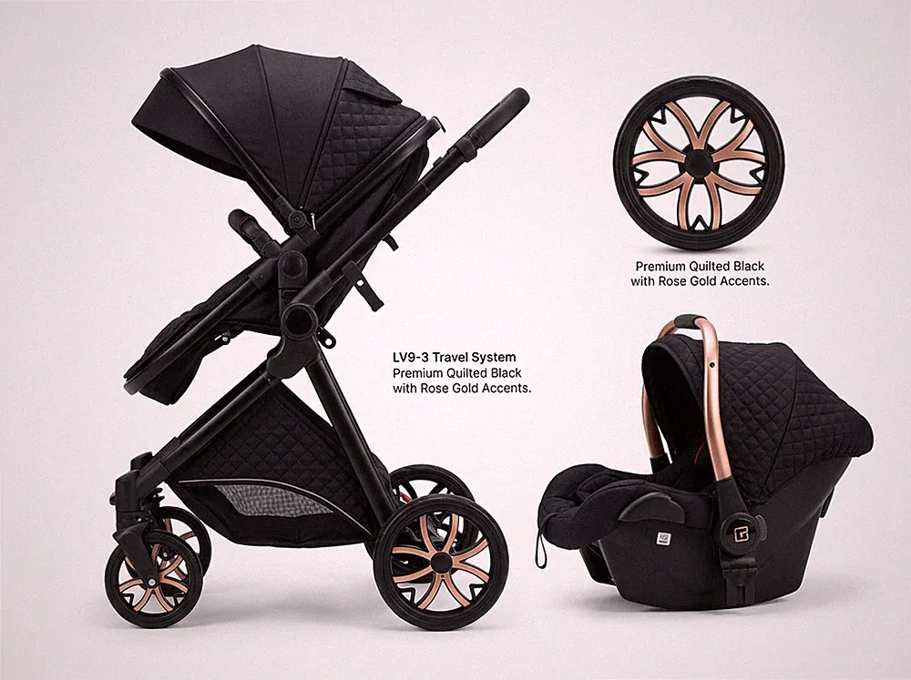 Kinderwagen Set 3in1 Babystroller mit Babyschale HGV9 Schwarz Neu