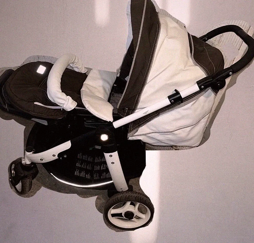Kinderwagen-Set Einsitzer mit Babywanne, Weiß/Braun Lederoptik