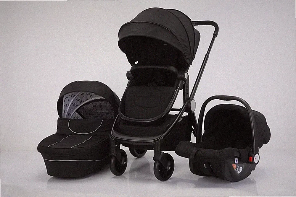 Kinderwagen-Set | Kinderkarre | Babyschale | Klappbar | Schwarz