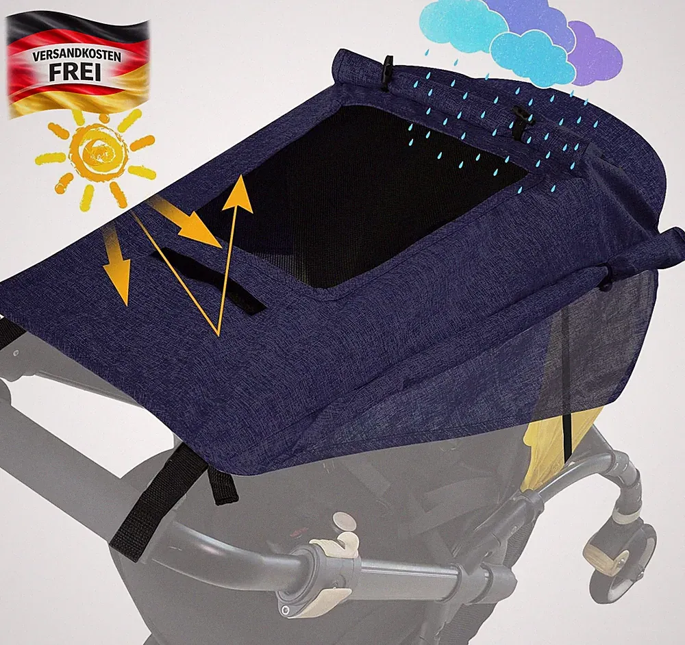 Kinderwagen Sonnensegel UV 50+ wasserdicht Sichtfenster breiter Schattenflügel