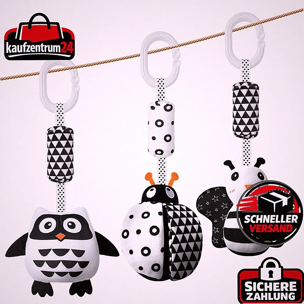 Kinderwagen Spielzeug 3Pcs Hängendes Rasselspielzeug Schwarz-Weiß für