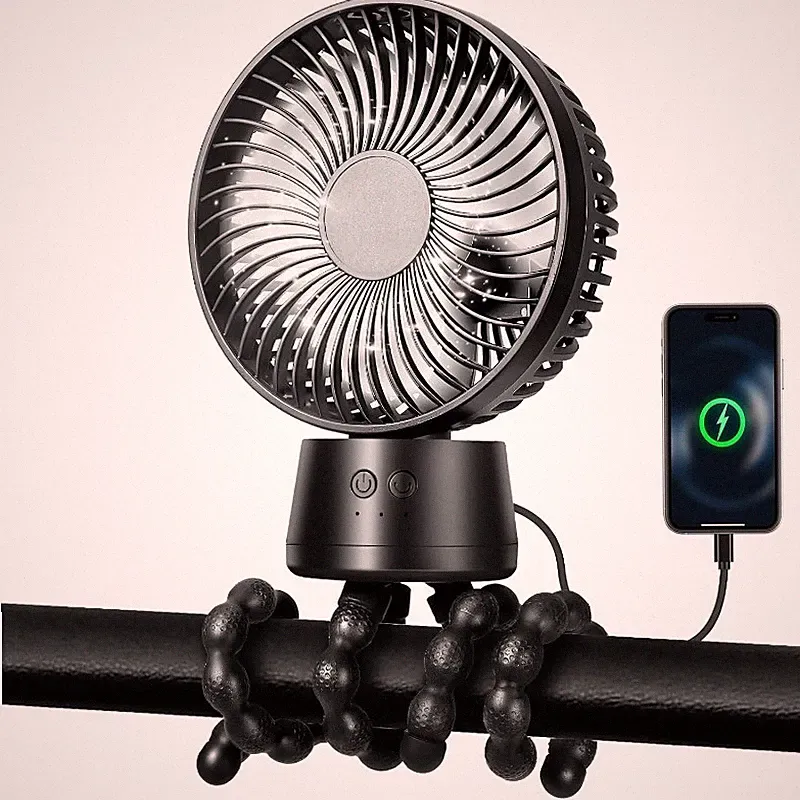 Kinderwagen Ventilator 10000mAh USB Rotierend 3 Geschwindigkeiten LED Licht