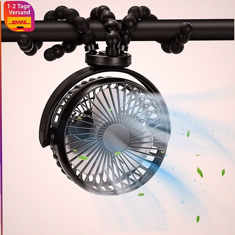 Kinderwagen Ventilator Akku 20H 3 Geschwindigkeitsstufen Tragbar 360° Drehbar