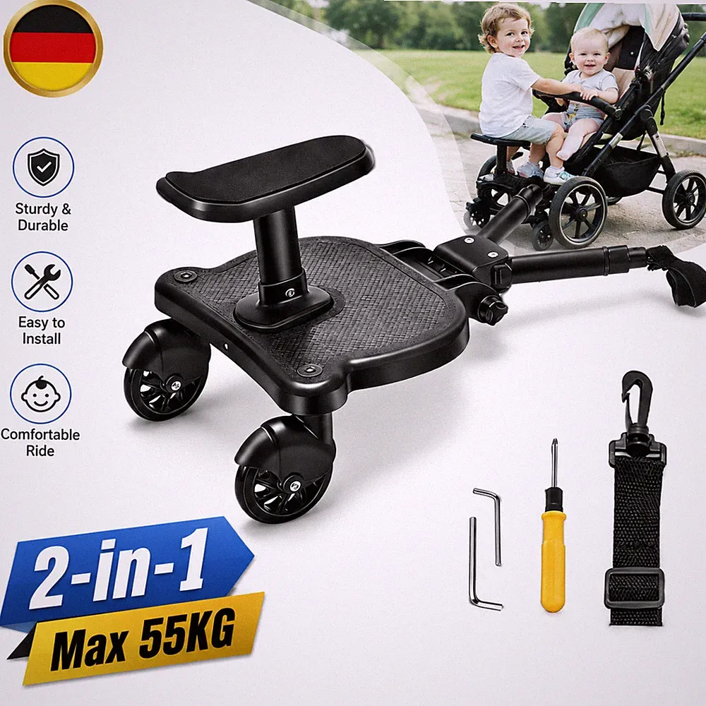 Kinderwagen Zubehör Buggy Board mit Sitz 55 kg Tragfähigkeit Design Mitfahrbrett