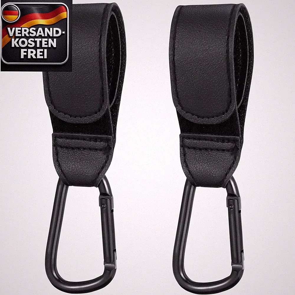Kinderwagenhaken universal für Taschen & Wickeltaschen Edelstahl Leder 20kg Last