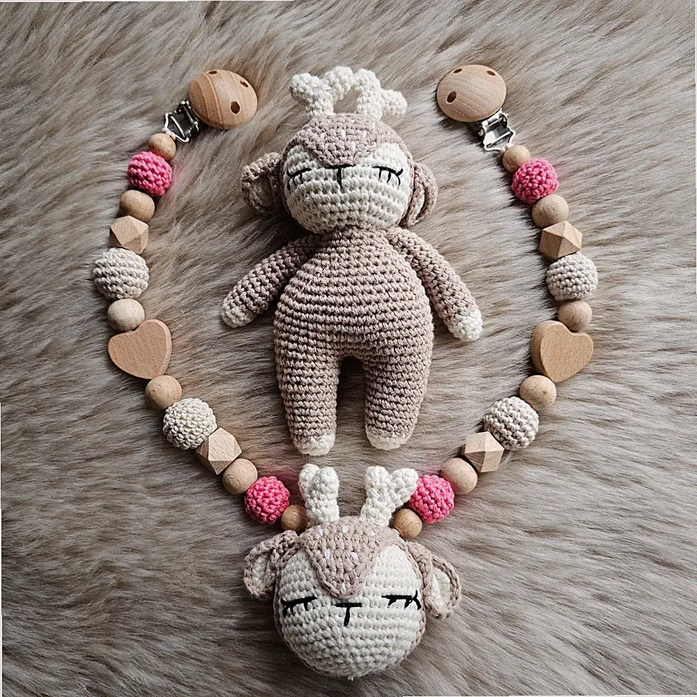 Kinderwagenkette 2er Set Kuscheltier mit Glöckchen Geschenk zur Geburt Pink