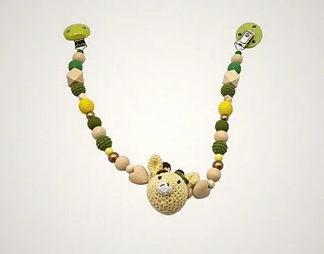 kinderwagenkette gehäkelt Giraffe Grün Gelb