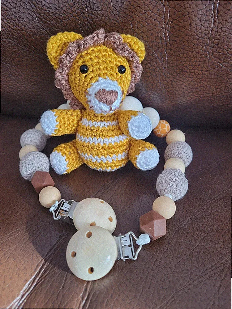 Kinderwagenkette goldgelber Löwe Baby Kleinkind Geburt Spielzeug Amigurumi