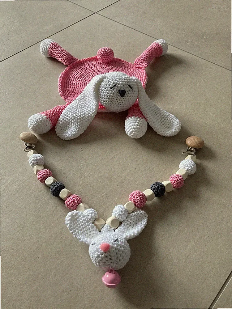 Kinderwagenkette Hase Schnuffeltuch Gehäkelt Handarbeit