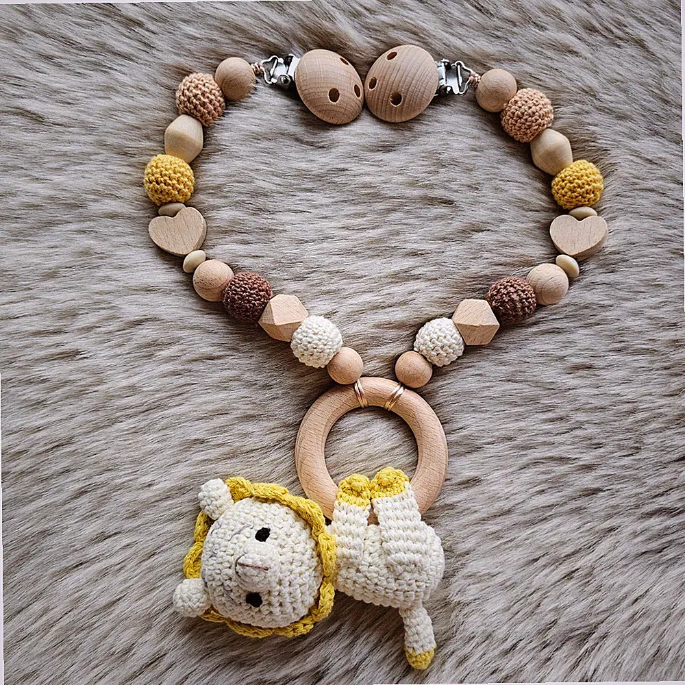 Kinderwagenkette Löwe Maxi Cosi Kette Holz Baumwolle für Mädchen und Junge