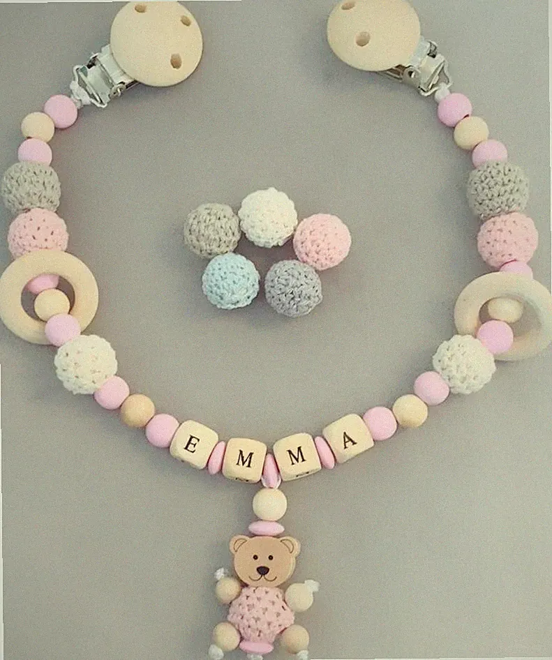 Kinderwagenkette ♥ Mädchen O. Blau ♥ Häkelperle ★teddy Mit Häckelperlen Bauch