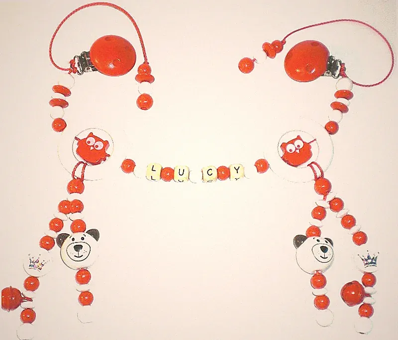 Kinderwagenkette mit Namen 3D Teddy Wagenkette Baby Spielkette Mädchen Junge rot