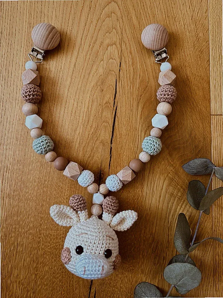 Kinderwagenkette, Schnullerkette, Rassel, Babyspielzeug, Giraffe