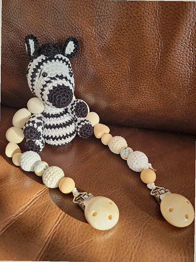 Kinderwagenkette schwarz/weißes Zebra Baby Kleinkind Geburt Spielzeug Amigurumi