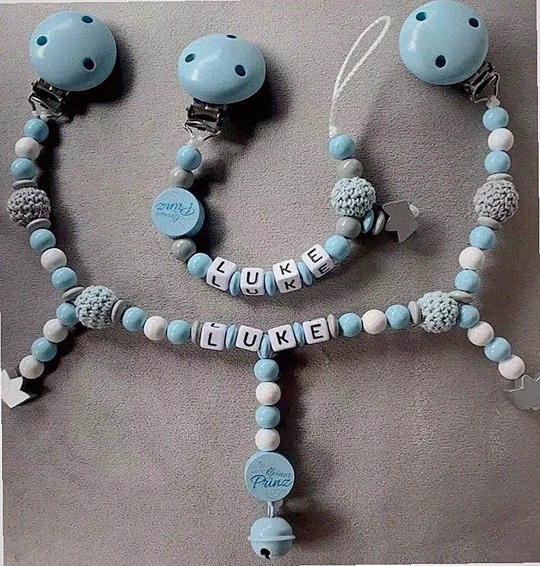 Kinderwagenkette Und Schnullerkette Mit Namen Set ★ Kleiner Prinz★ Blau★ Junge★