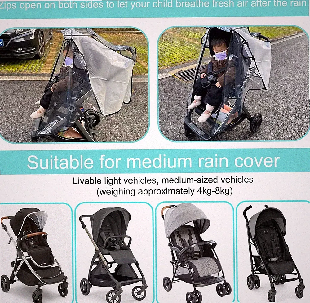 Kinderwagenl Regenschutz Nylon Wasserdicht Reißverschluss Kinderwagen Regenschutz